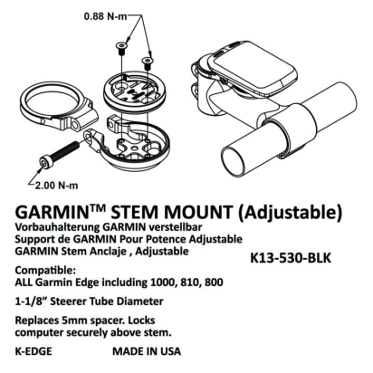 NOSAČ ZA GARMIN MTB/AH PODESIVI CRNI K-EDGE