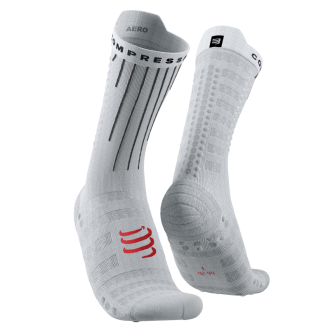 SOCKS AERO BIKE WHITE/FLUO RED COMPRESSPORT